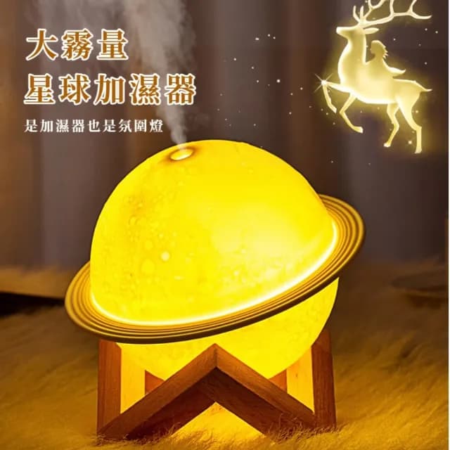 【氣氛必備】LED土星小夜燈加濕水氧機(二合一 補水 霧化噴霧機 空氣清淨機 加濕器 交換禮物)