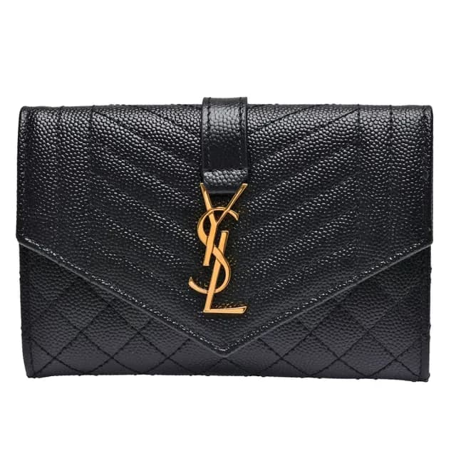 【YSL】經典品牌LOGO粒紋牛皮暗釦零錢包(黑651026-BOW91-1000)