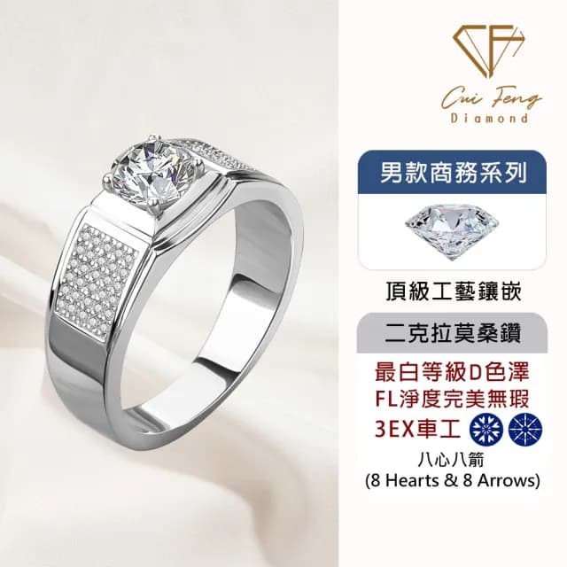 【CF鑽飾】預購 男戒 莫桑鑽《滿天星》2克拉(8心8箭 父親節 七夕 情人節 戒指 鑽戒 禮物送禮 生日)