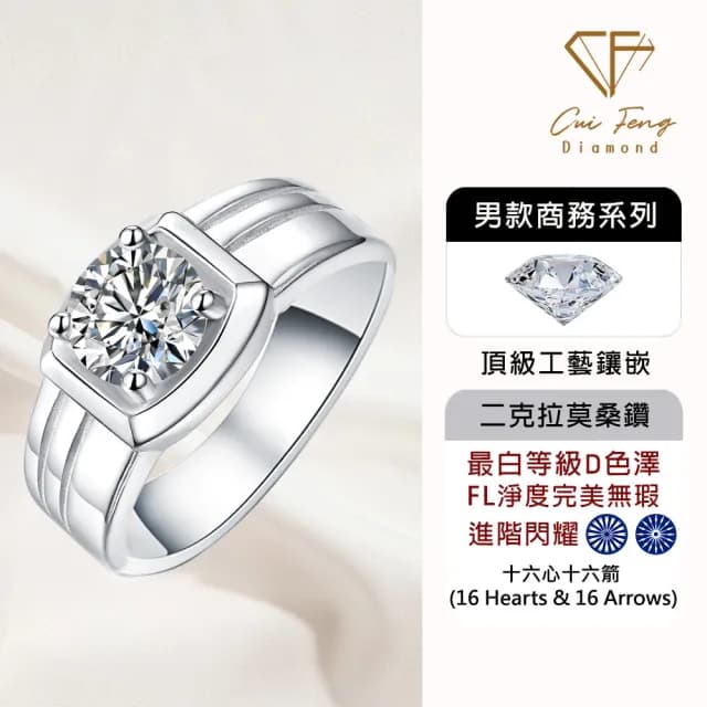 【CF鑽飾】預購 男戒 莫桑鑽《簡約男戒》2克拉(16心16箭 父親節 七夕 情人節 戒指 鑽戒 禮物 生日)