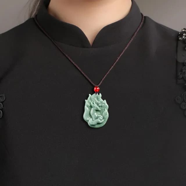 【Paiya 派亞】正品天然a貨翡翠狐仙九尾狐吊墜豆種玉石玉佩男士掛件女款(過節送禮/交換禮物)