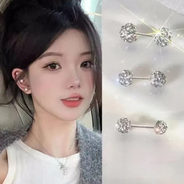 【閃耀奪目】雙頭滿鑽耳釘3尺寸組合(耳骨環 飾品 耳飾 耳針 耳環 首飾 情人節 送禮物)