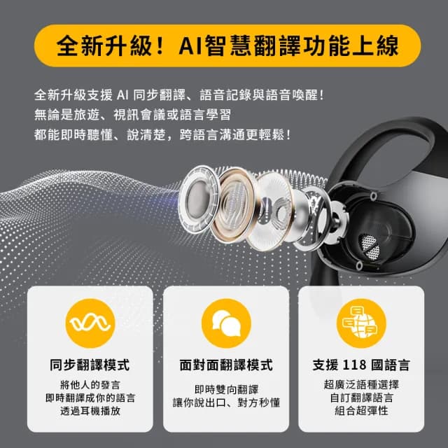 【TRANSFORMERS 變形金剛】變形金剛 OWS開放式無線藍牙耳機 無感後掛式 TF-T07(AI翻譯耳機)