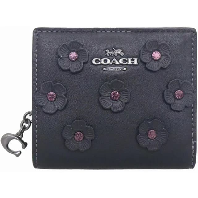 【COACH】大C 花花 掀蓋鈕扣零錢袋短夾(coach  零錢包 女夾 女皮包 女短夾)