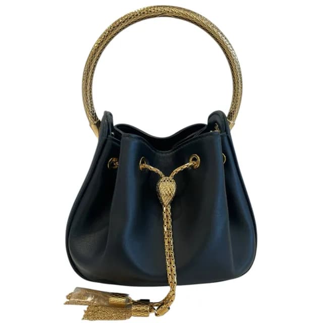 【BVLGARI 寶格麗】Serpenti Forever 小牛皮水桶包 展示品(黑色)