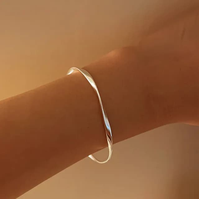 【CReAM】Jean不規則波浪設計開口式素面銀色中性女手環手鐲(生日 禮物 送禮 禮盒)