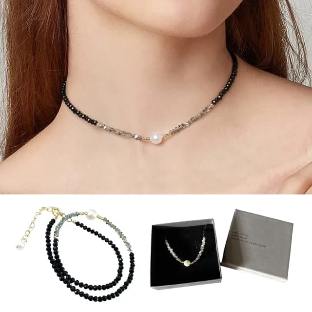 【Twinkle Me】輕奢黑晶石珍珠項鍊禮盒組(精美禮盒+同款紙袋)