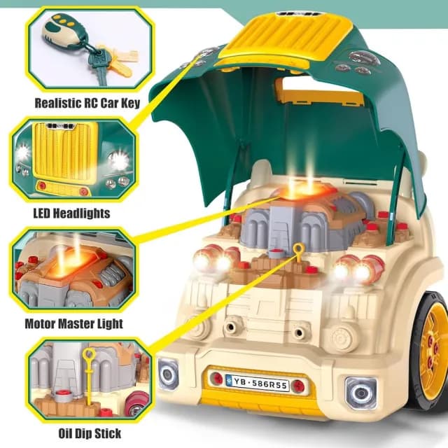 【CuteStone】兒童擬真卡車引擎維修套裝聲光玩具61件組(生日禮物 兒童益智玩具 兒童車)