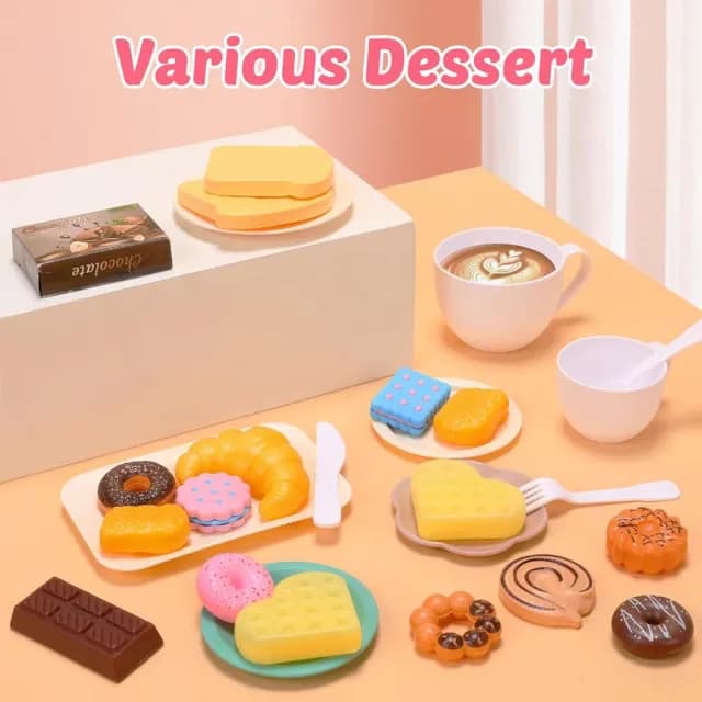 【CuteStone】兒童仿真噴霧咖啡機玩具組 咖啡機+甜點全套配件(兒童益智玩具 廚房玩具組 女孩玩具 生日禮物)