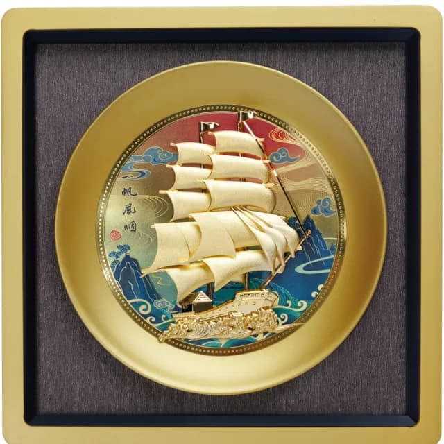 【超微米】壹帆風順帆船擺件 招財金箔畫 喬遷新居公司開業禮物 桌面擺件(一路順風 桌面擺件)