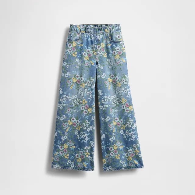 【GAP】女童裝 印花鬆緊牛仔褲-淺色水洗(813121)