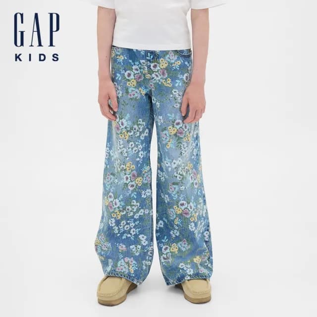 【GAP】女童裝 印花鬆緊牛仔褲-淺色水洗(813121)