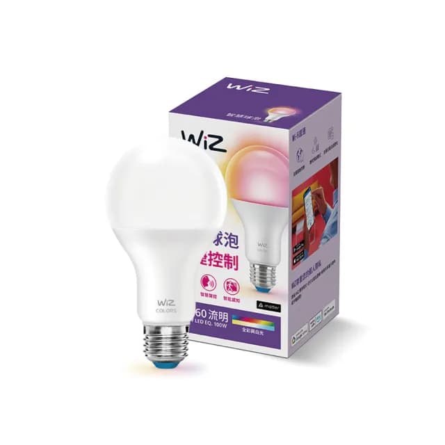 【Philips 飛利浦】1入｜13W WiZ全彩燈泡 E27燈泡 PW019(可調光調色、智能、1600萬色彩、Wi-Fi、APP控制)