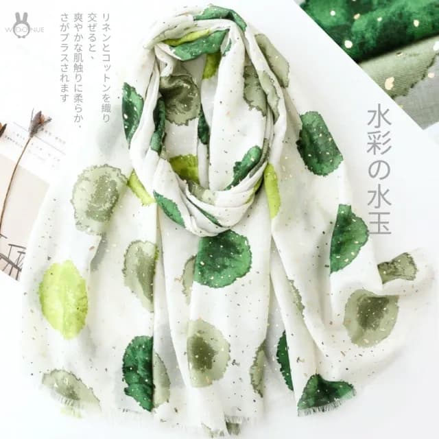 【WOONUE】日式水玉圓點圍巾金箔開運配件棉麻圍巾絲巾防曬披肩冷氣披巾(生日禮物媽女友老婆禮物情人節)