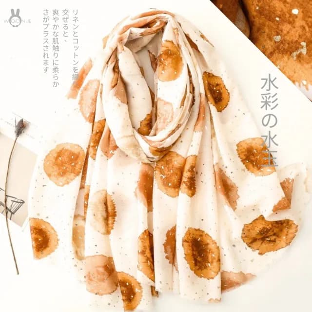 【WOONUE】日式水玉圓點圍巾金箔開運配件棉麻圍巾絲巾防曬披肩冷氣披巾(生日禮物媽女友老婆禮物情人節)