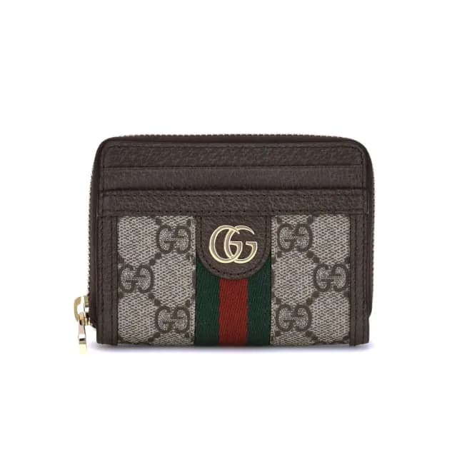 【GUCCI 古馳】Ophidia 老花 ㄇ字拉鍊 皮夾 卡片 零錢包 米色 烏木色 658552