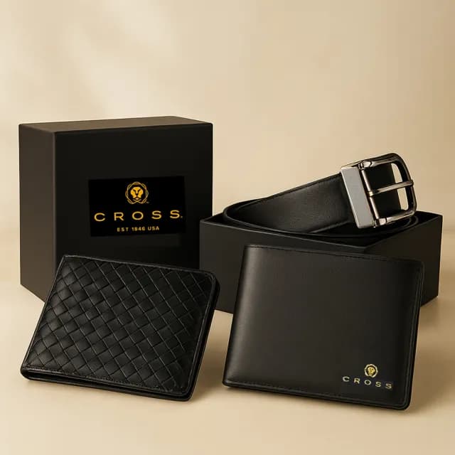 【CROSS】限量2折 頂級小牛皮皮革男用皮夾皮帶組 全新專櫃展示品(七夕情人節禮物 送禮 男夾)