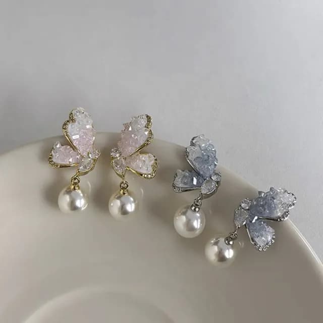 【BBHONEY】輕奢高級感小眾設計漸變蝴蝶珍珠耳環(韓風飾品)
