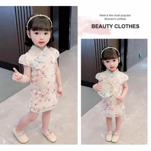 【橘魔法】牽牛花漾中式旗袍洋裝(連身洋裝 連衣裙 連身裙 女童 兒童 童裝)