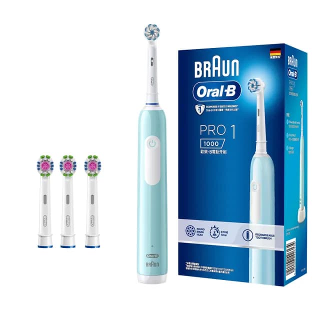 【德國百靈Oral-B-】PRO1 3D電動牙刷-簡約白/孔雀藍