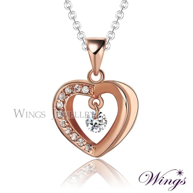 【WINGS】精鍍玫瑰金項鍊《流轉時光》｜閃耀擬真鑽・立體設計款(送禮 女生禮物 禮盒 情人 七夕 生日)
