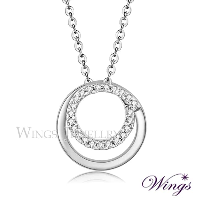 【WINGS】精鍍白K金項鍊《幸福環繞》｜擬真鑽・環鑲設計・質感優雅(送禮 女生禮物 禮盒 情人 七夕 生日)