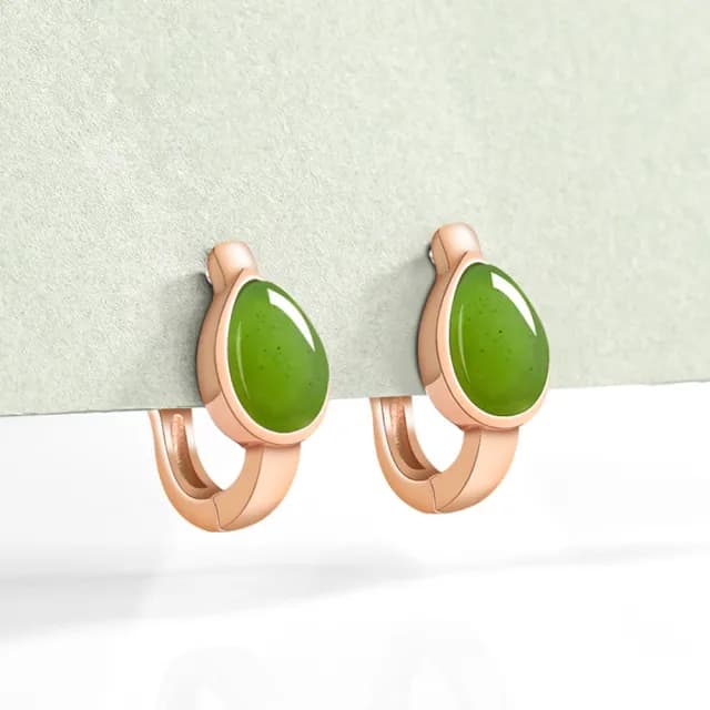 【Paiya 派亞】天然老料和田玉碧玉水滴耳扣女款S925銀鑲玉石氣質簡約耳飾(過節送禮/交換禮物)