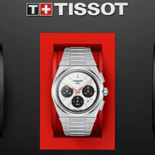 【TISSOT 天梭】PRX 白熊貓 自動計時機械錶-42mm 禮物 送禮 推薦(T1374271101100)