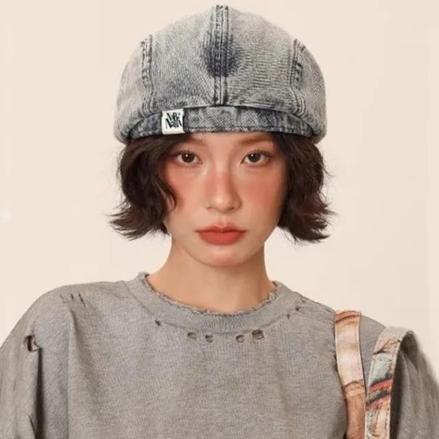 【KT DADA】情人節禮物 水洗做舊 畫家帽 大頭圍 前進帽 貝雷帽 復古牛仔 帽子女