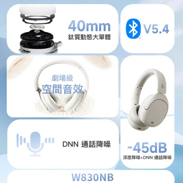 【EDIFIER】EDIFIER W830NB 無線降噪耳罩耳機(#Hi-Res #降噪耳機 #藍牙耳機  #耳罩耳機 #通話降噪#LDAC)