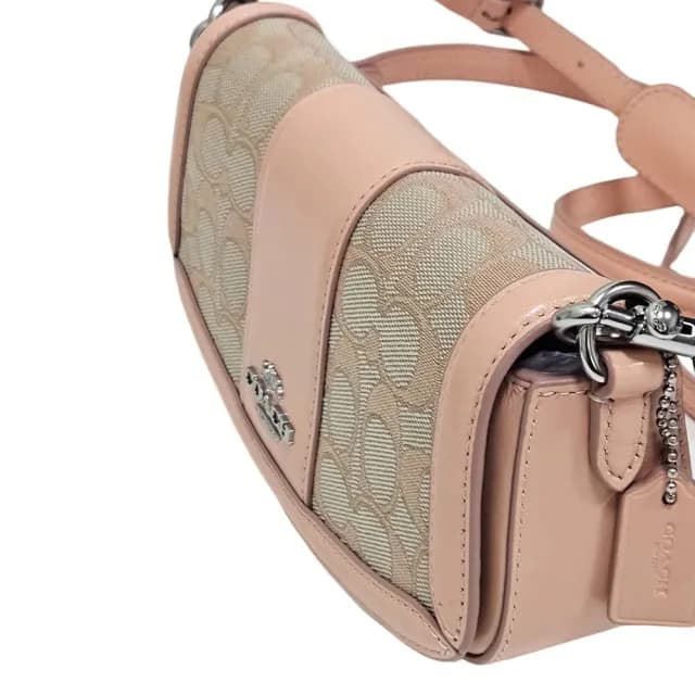 【COACH】ANDREA 經典Logo緹花l單肩手袋小號(蜜桃粉色/贈原廠防塵袋紙袋七夕情人節)