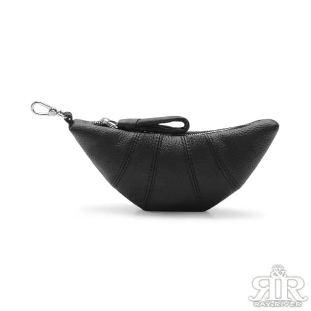 【2R 手工真皮】雙11 韓潮 Croissant 牛皮造型隨身零錢可頌包 百搭黑(真皮 零錢包 收納包 掛包)