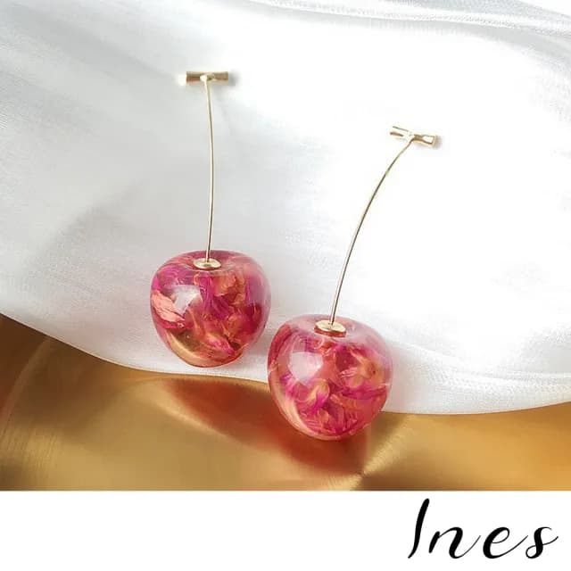 【INES】韓國設計浪漫乾花甜美櫻桃造型耳環(乾花耳環 櫻桃耳環)