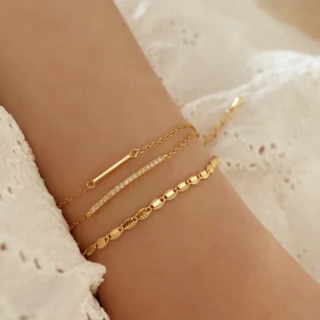 【CReAM】Ursel 925純銀雙層亮鑽金屬金色手鍊(生日 禮物 送禮 禮盒)