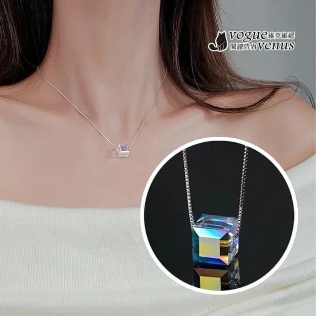 【維克維娜】幻彩方塊水晶925純銀項鍊