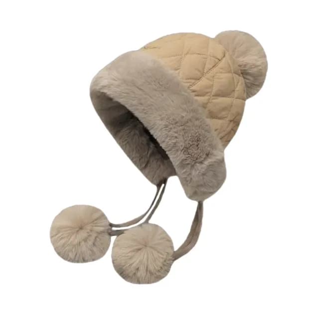 【小臉神帽】韓系冬季加絨護耳球球毛帽(毛球針織 保暖 聖誕交換禮物 毛線帽 防寒帽 防風帽 穿搭配件)