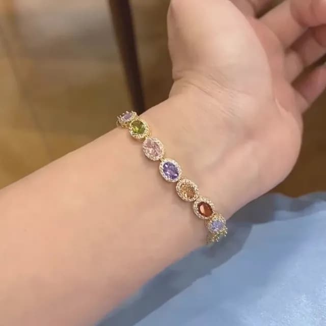 【華麗配飾】多巴胺彩虹寶石手鍊(氣質 高檔 手環 手珠 手串 女生 貴氣 彩寶)
