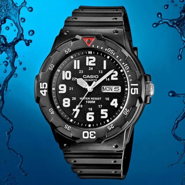 【CASIO 卡西歐】MRW-200H-1B 潛水風格 防水100米指針錶(運動 當兵 學生 錶徑約4.46公分)