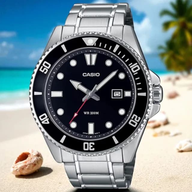 【CASIO 卡西歐】MDV-107D-1A1黑面水鬼潛水錶(防水200米 錶徑約4.4公分)