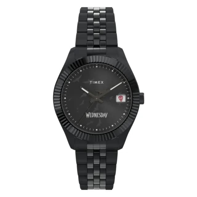 【TIMEX】天美時 x Wednesday 36毫米 熱門影集《星期三》聯名 暗黑風格不鏽鋼腕錶 黑 TXTW2Y19600