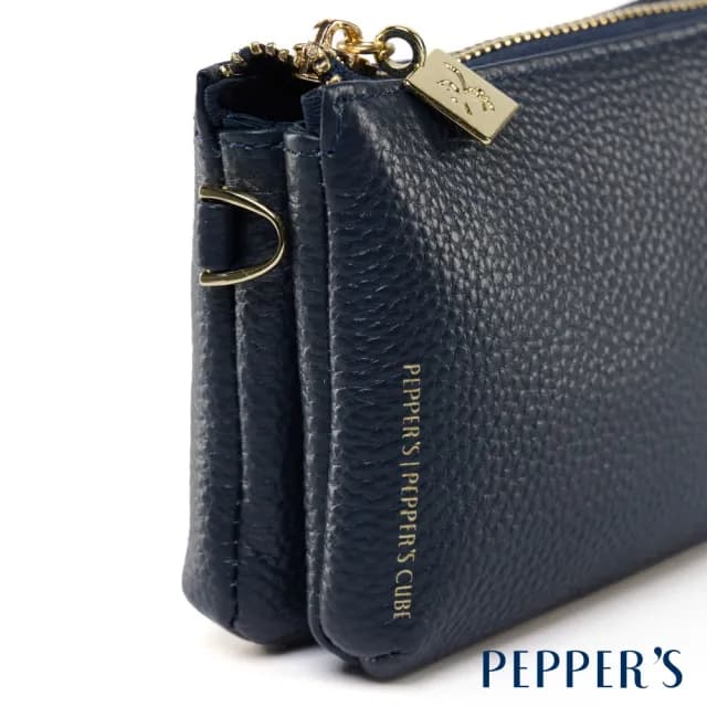 【PEPPER’S】雙11 CUBE 真皮雙層拉鍊零錢包 - 粉膚色/午夜藍(零錢包 真皮)