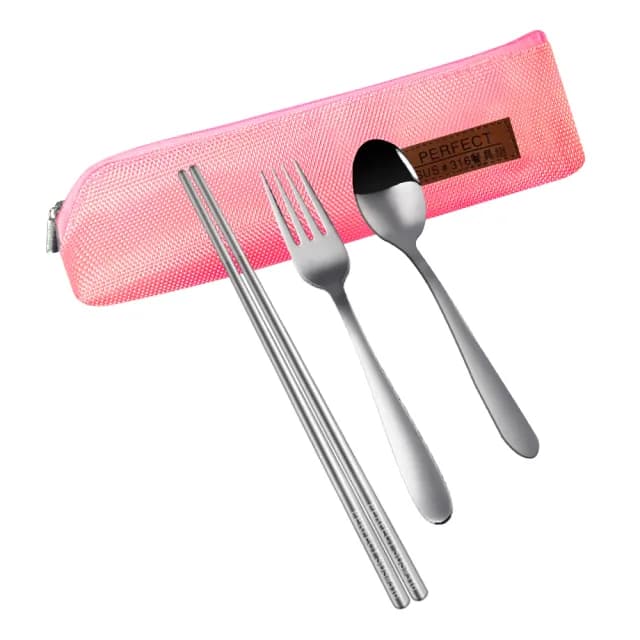 【PERFECT 理想】晶鑽316隨身餐具4件組 台灣製造(筷子+湯匙+叉子+收納袋)