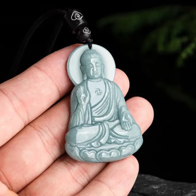 【Penny珮妮】A貨翡翠藍水 阿彌陀佛 吊墜項鍊(母親節 父親節 情人節 生日禮物 交換禮物 結婚 新年 尾牙)