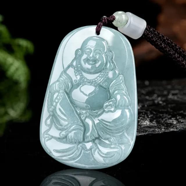 【Penny珮妮】A貨翡翠藍水 彌勒佛 吊墜項鍊(母親節 父親節 情人節 生日禮物 交換禮物 結婚 新年 尾牙)