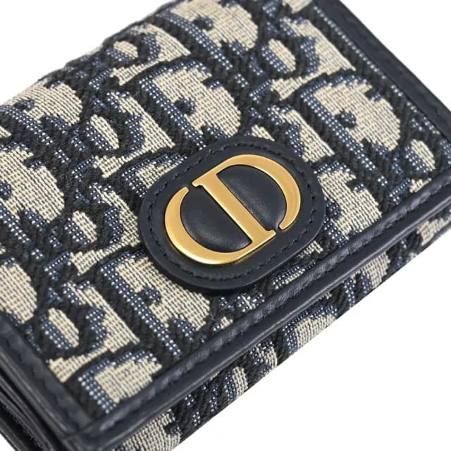 【Dior 迪奧】經典品牌LOGO緹花拼接信用卡證件名片零錢包(深藍)