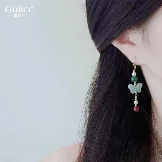 【Golicc】輕盈巧蝶串珠耳墬(雙11 聖誕節 生日 飾品 耳釘 耳飾 耳墜 禮物)