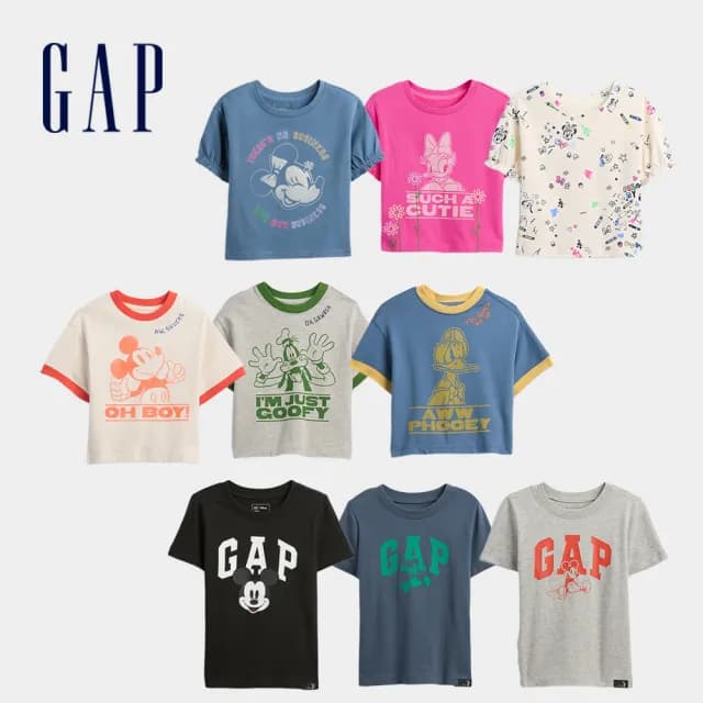 【GAP】男女幼童裝 Gap x Disney迪士尼聯名 Logo純棉刺繡印花圓領短袖T恤-多款任選(814328&822097&815994)
