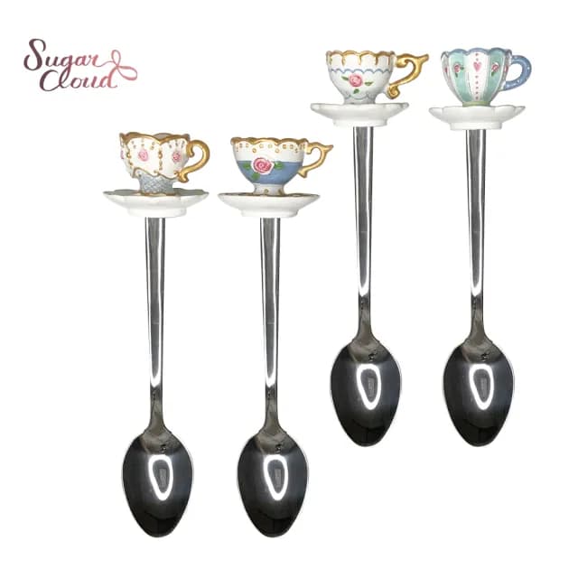 【Sugar Cloud】玫瑰杯匙組 4入/組(純手繪造型餐具)