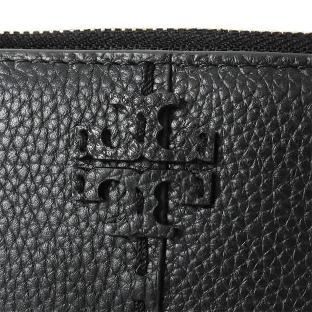 【TORY BURCH】經典標誌荔枝皮革雙折釦式零錢短夾 皮夾 錢包(黑色 148751-001)