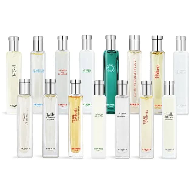 【Hermes 愛馬仕】淡香精/淡香水15ml-多款可選-附布套或盒裝(絲巾甜薑/潟湖花園/屋頂花園/大地-國際航空版)